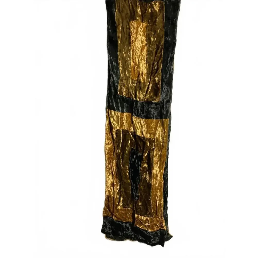 India Arts Velvet Patchwork Women's Scarf in Gold and Greens